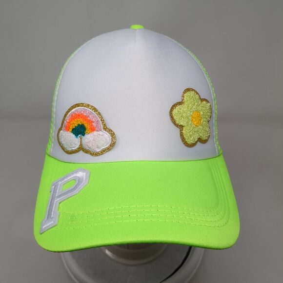Rainbow Flower Patch Snapback Trucker Hat Green OSFA Adjustable Mesh Back - Picture 2 of 7